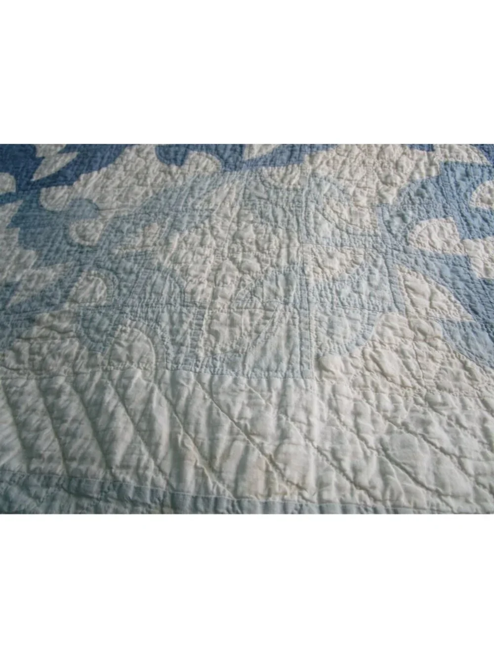 Drunkards Path Handmade Patchwork Quilt Blue White Faded Damaged Full Size